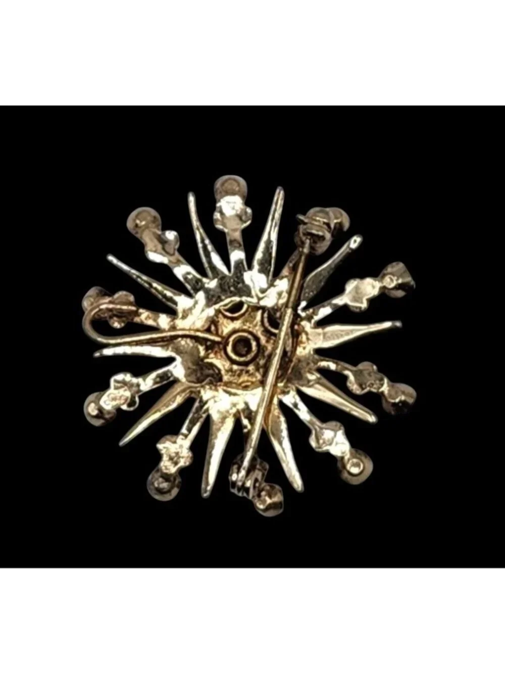 Vintage Gold Tone Asteroid Brooch Pink & Clear Rhinestones Mid-Century Starburst